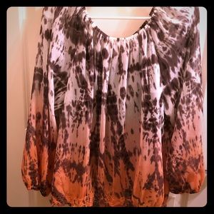 Chambray blouse. Brown spaghetti strap lining